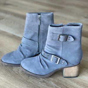 Never Worn Gray Suede-Look Ankle Bootie w/Buckle
